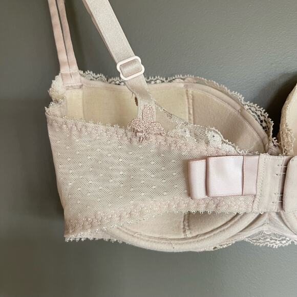 Maison Lejaby Lace Underwired‎ Lightly Padded Balconette Bra Cream Size US 30E - Picture 13 of 16